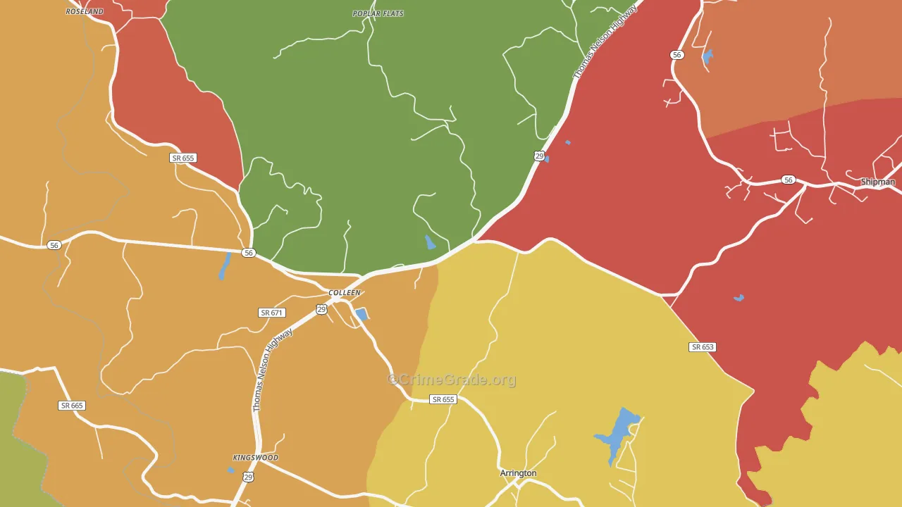 Colleen, VA Map of Robbery Rates
