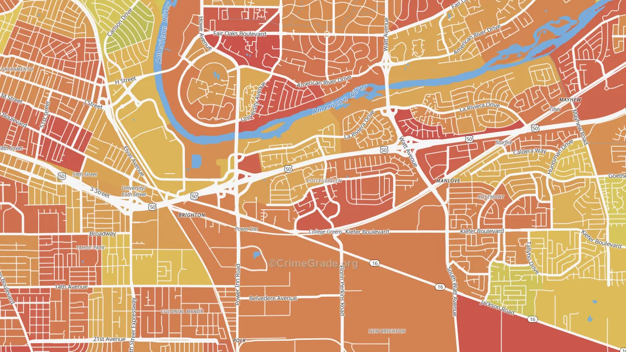 College Glen, Sacramento, CA Map of Robbery Rates