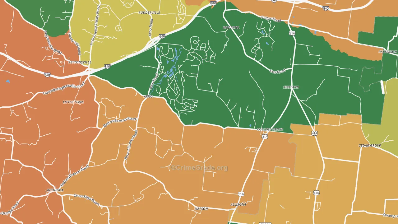 College Grove, TN Map of Robbery Rates