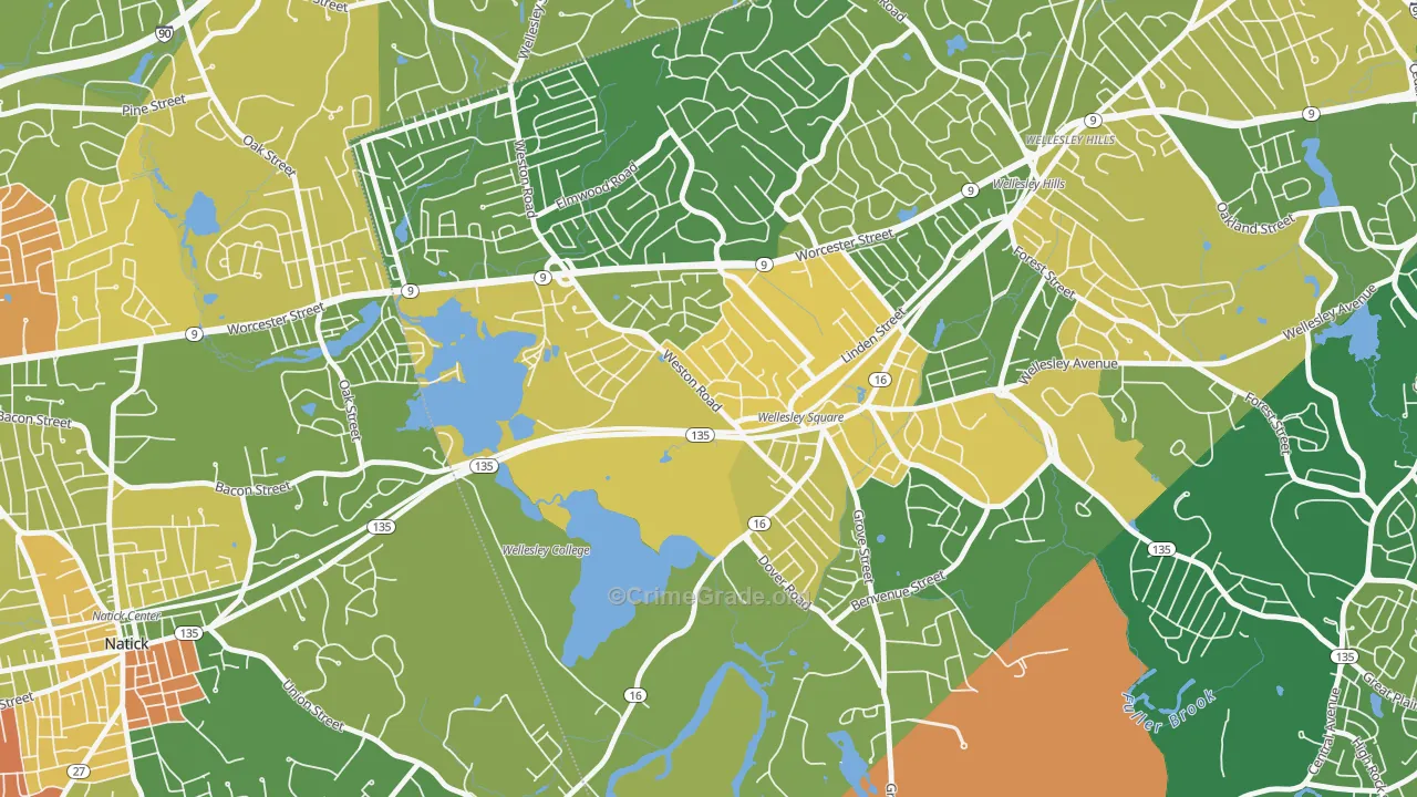 College Heights, Wellesley, MA Map of Robbery Rates