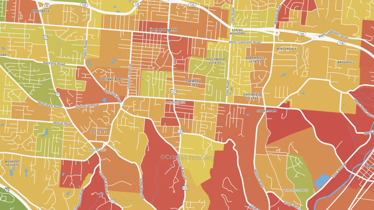 College Hill, Cincinnati, OH Map of Robbery Rates