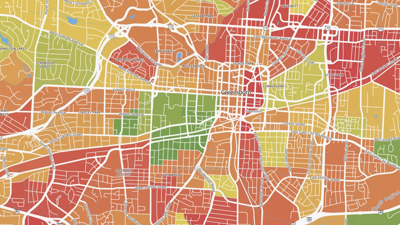 College Hill, Greensboro, NC Map of Robbery Rates