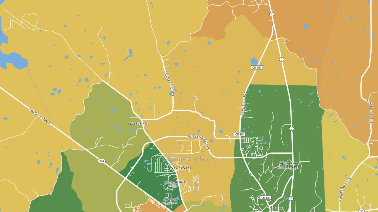 College Hill, MS Map of Robbery Rates