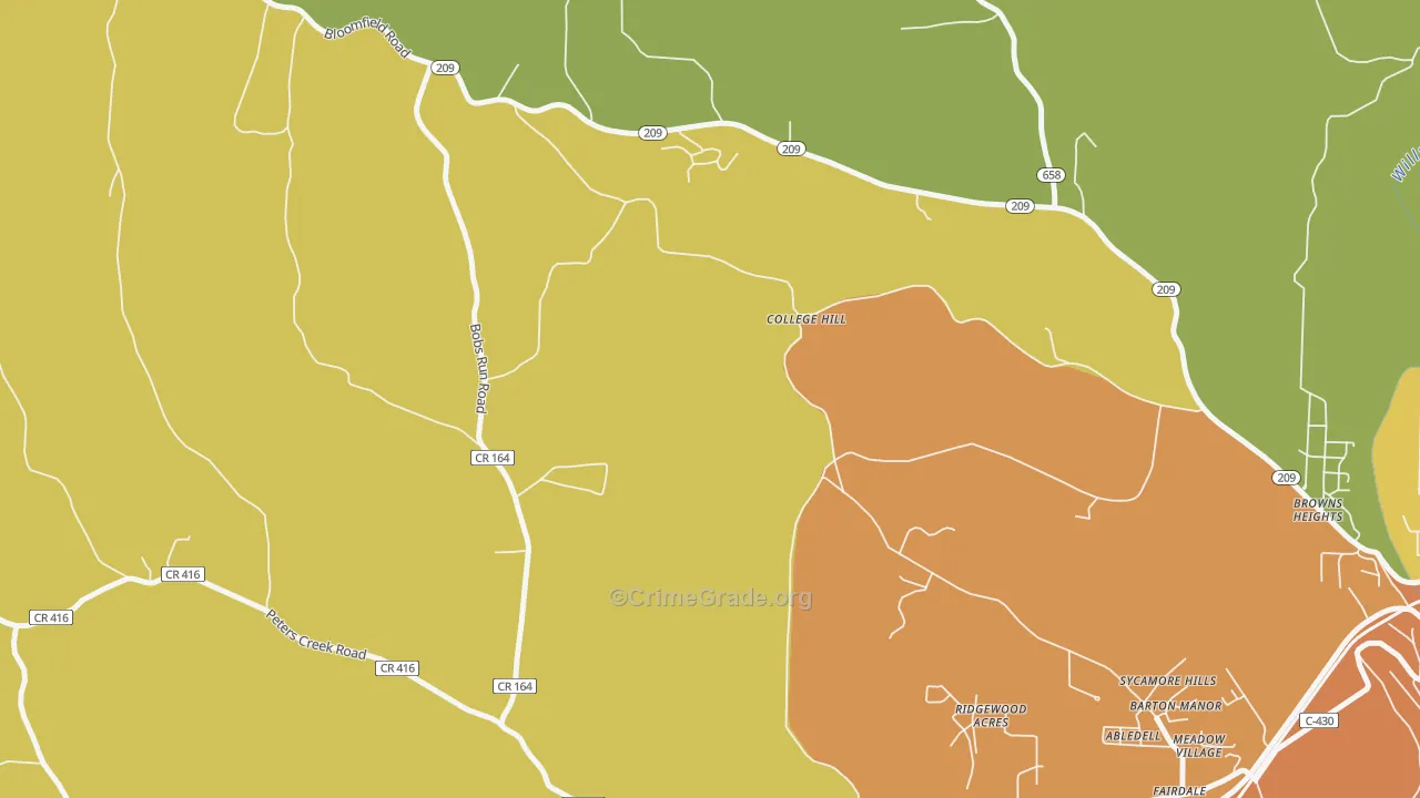 College Hill, OH Map of Robbery Rates