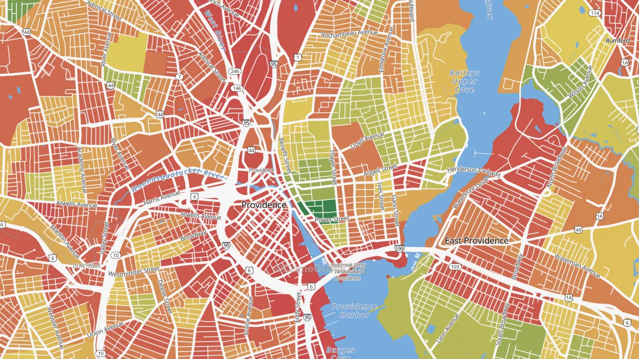 College Hill, Providence, RI Map of Robbery Rates