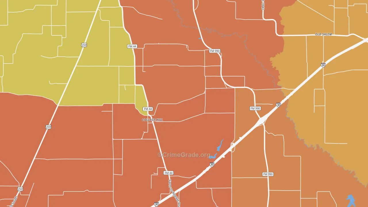 College Hill, TX Map of Robbery Rates