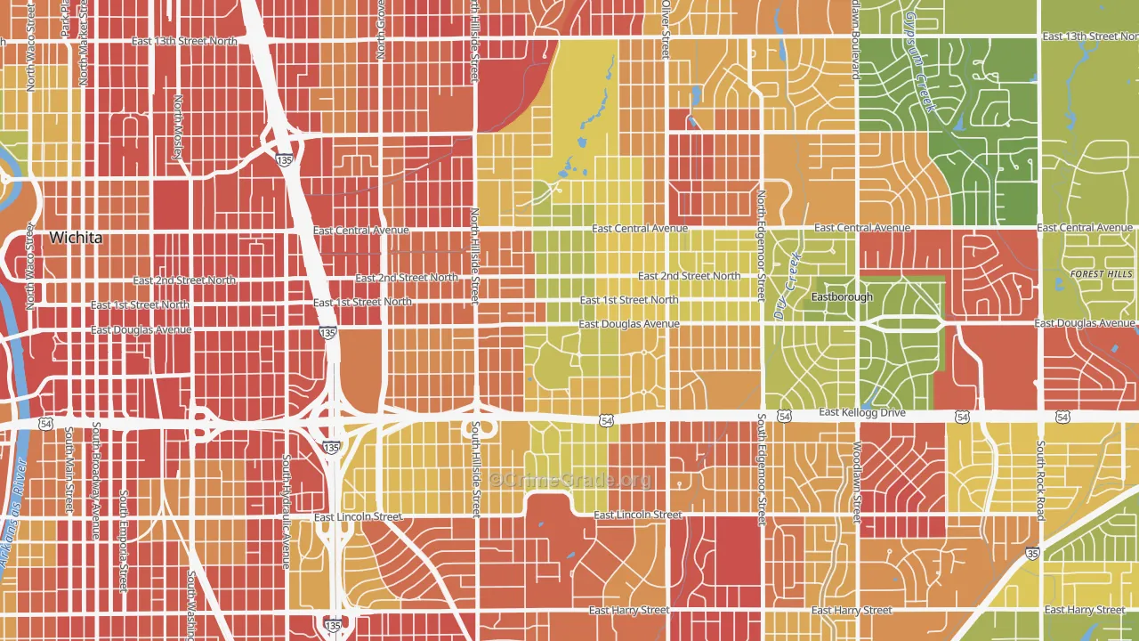 College Hill, Wichita, KS Map of Robbery Rates