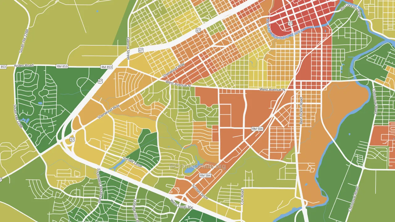 College Hills, San Angelo, TX Map of Robbery Rates