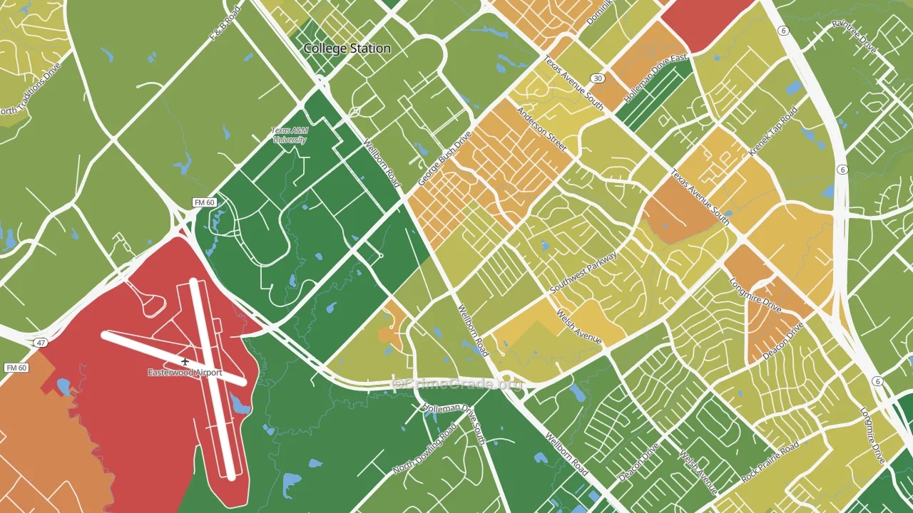 College Park, College Station, TX Map of Robbery Rates