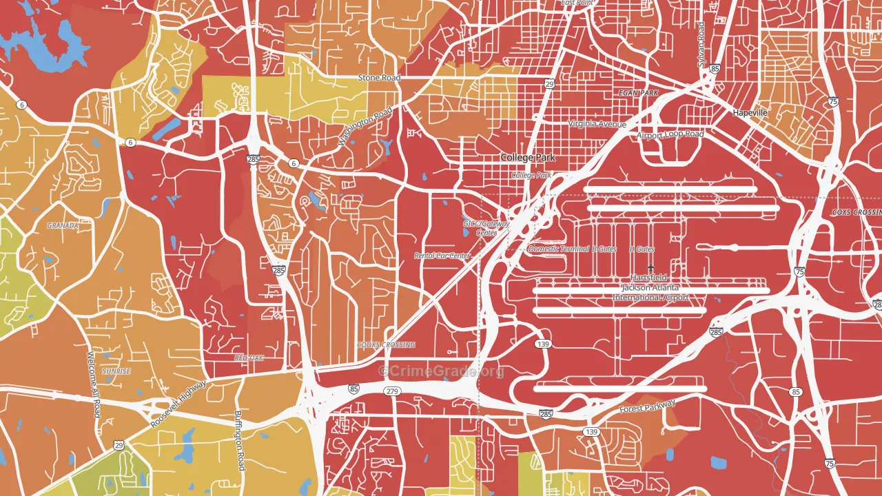 College Park, GA Map of Robbery Rates
