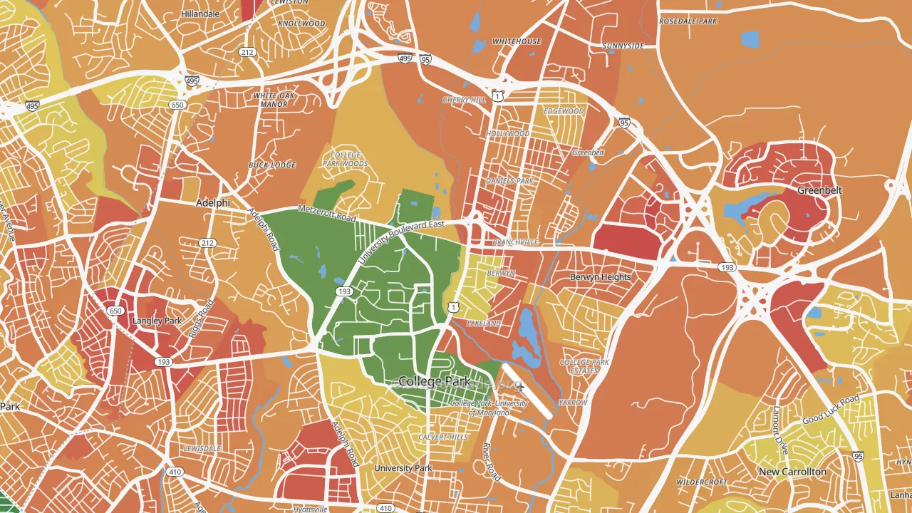 College Park, MD Map of Robbery Rates