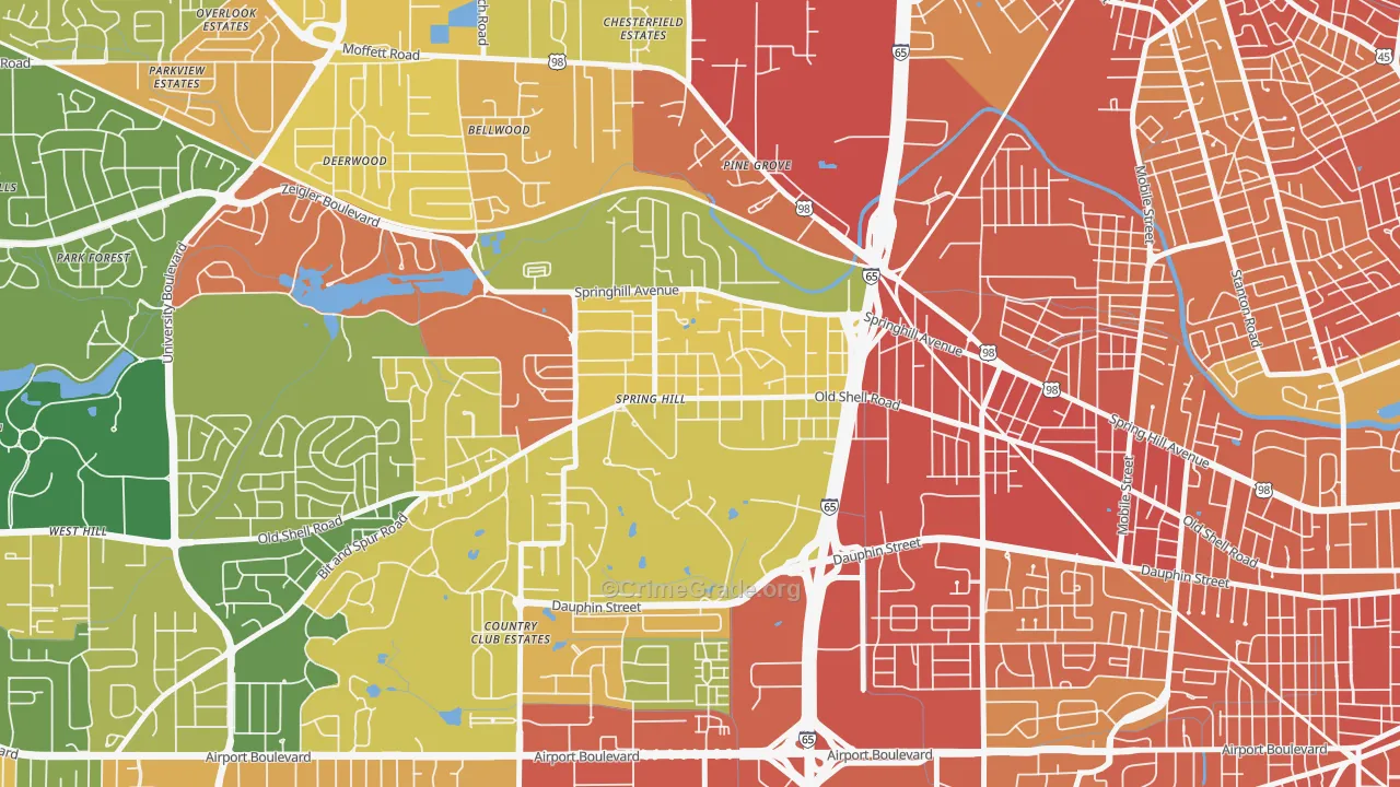 College Park, Mobile, AL Map of Robbery Rates