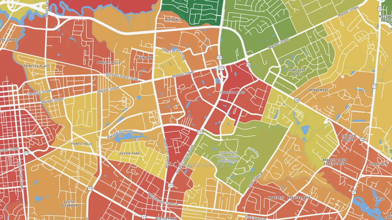 College Park, Wilmington, NC Map of Robbery Rates