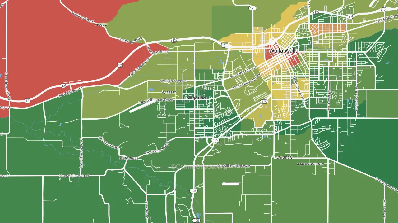 College Place, WA Map of Robbery Rates