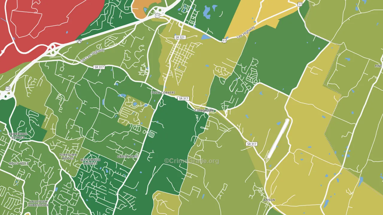 Collegedale, TN Map of Robbery Rates