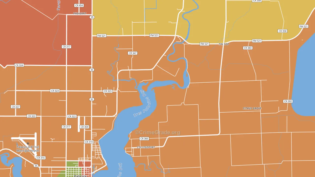 Collegeport, TX Map of Robbery Rates