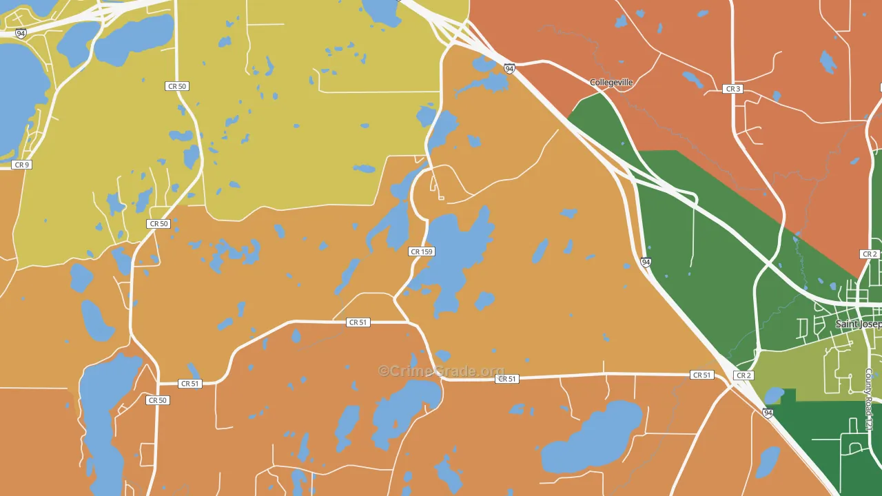 Collegeville, MN Map of Robbery Rates