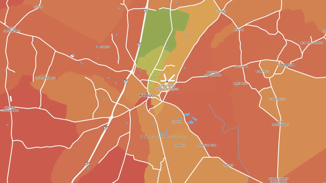 Colleton County, SC Map of Robbery Rates