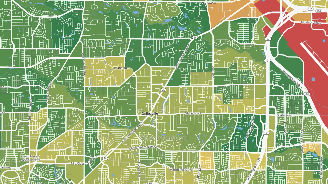 Colleyville, TX Map of Robbery Rates