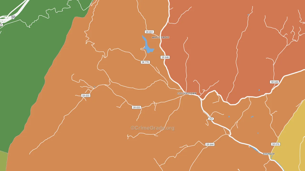 Collierstown, VA Map of Robbery Rates