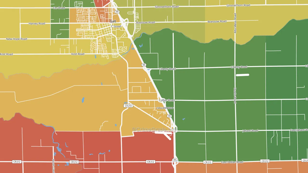 Collierville, CA Map of Robbery Rates