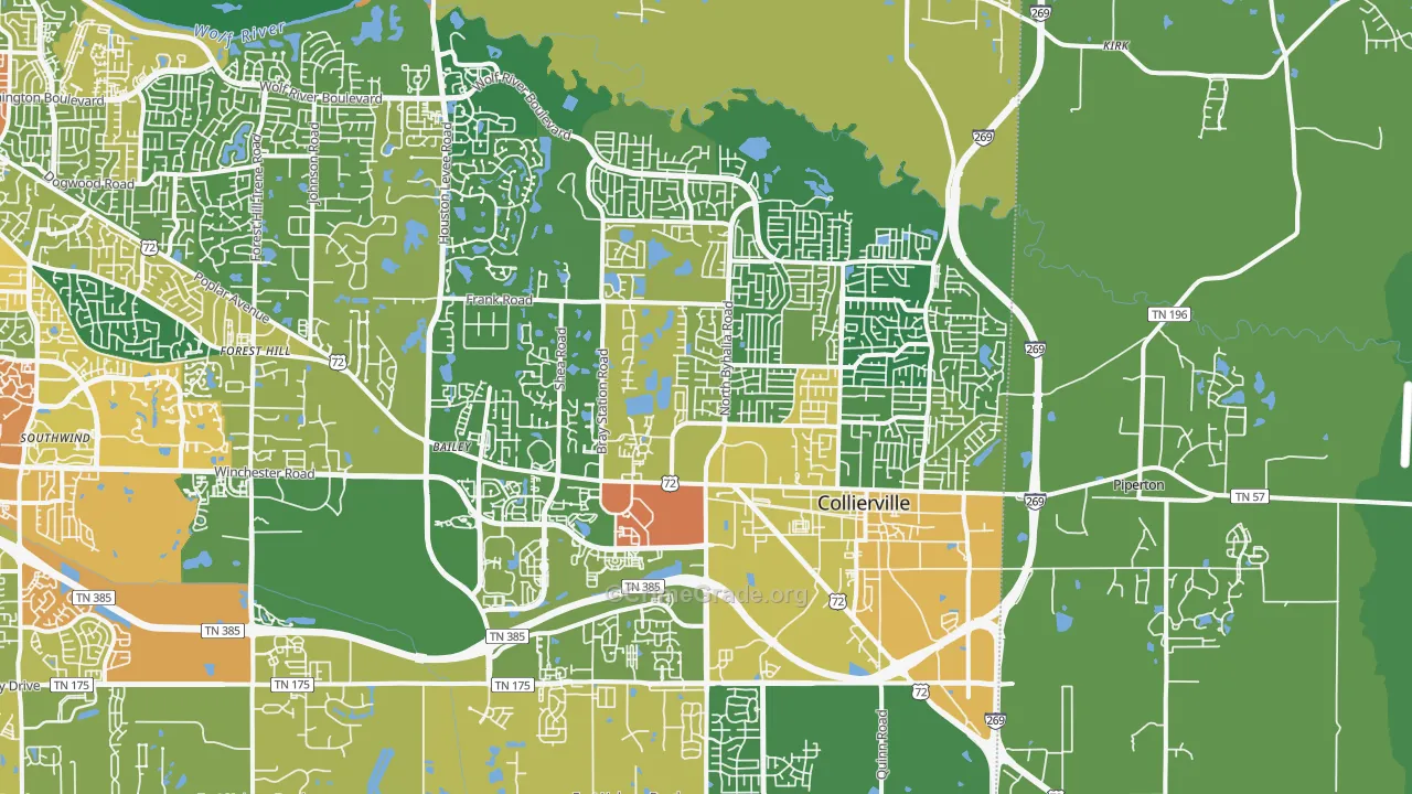 Collierville, TN Map of Robbery Rates