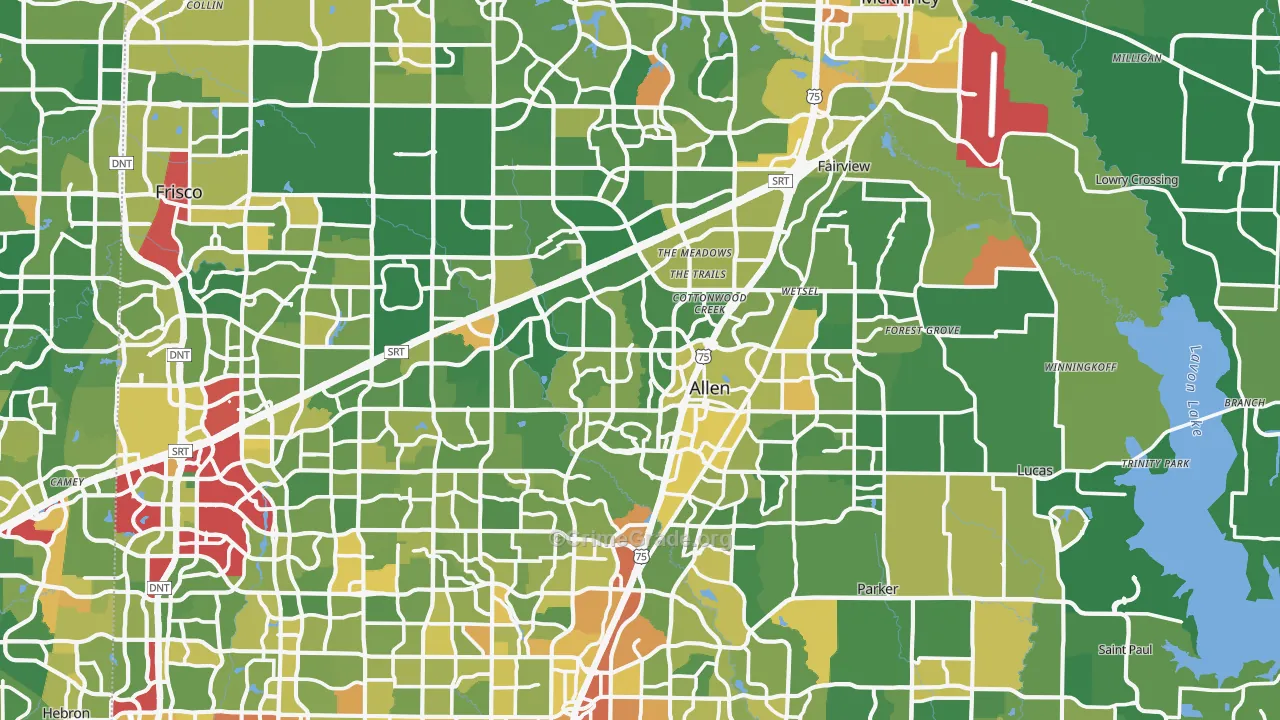 Collin County, TX Map of Robbery Rates
