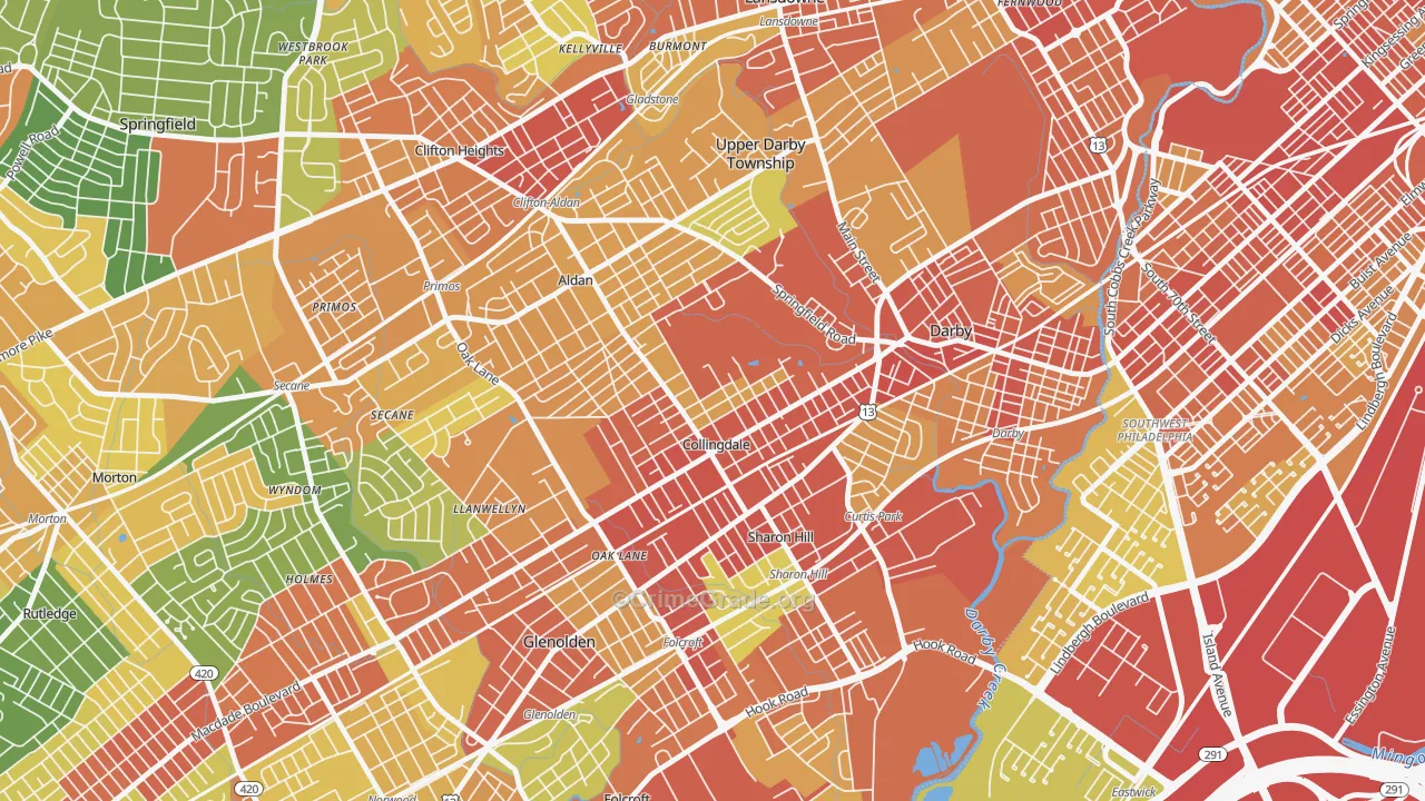 Collingdale, PA Map of Robbery Rates