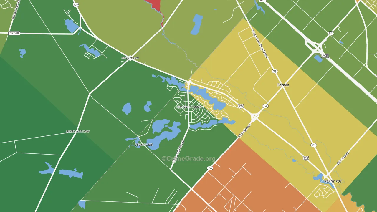 Collings Lakes, NJ Map of Robbery Rates