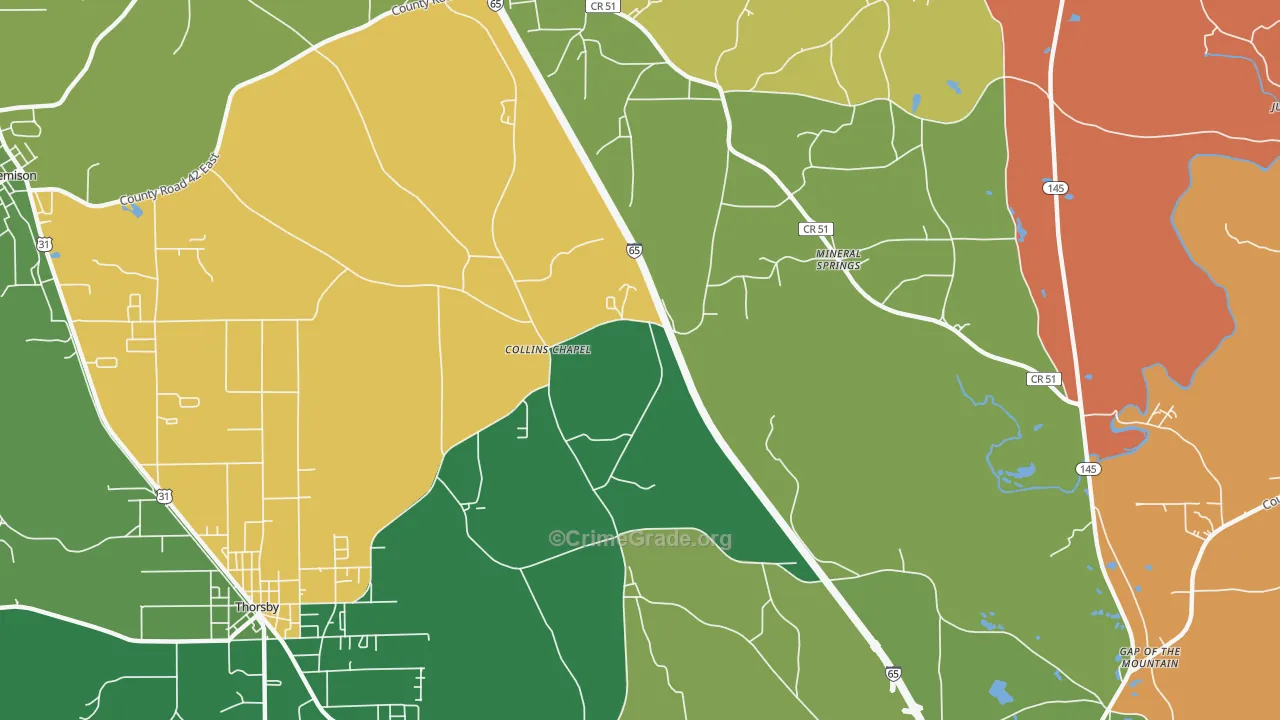 Collins Chapel, AL Map of Robbery Rates