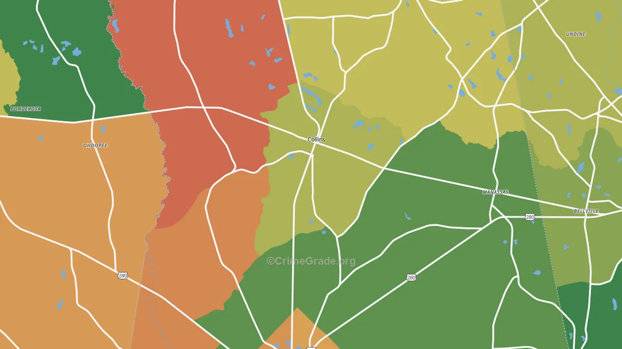 Collins, GA Map of Robbery Rates