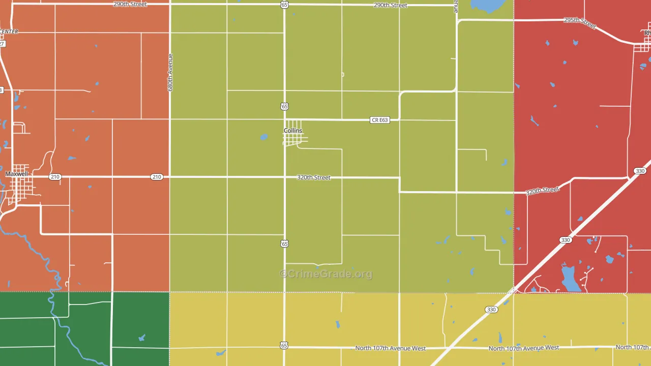 Collins, IA Map of Robbery Rates