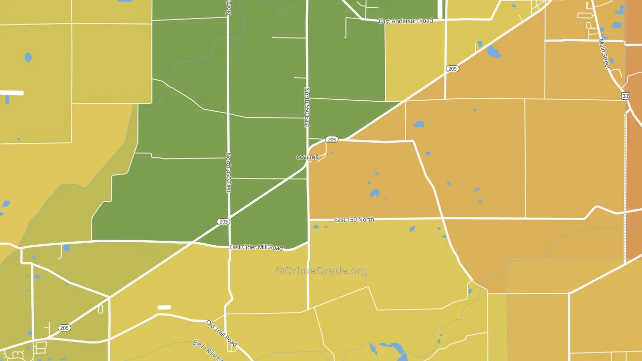 Collins, IN Map of Robbery Rates