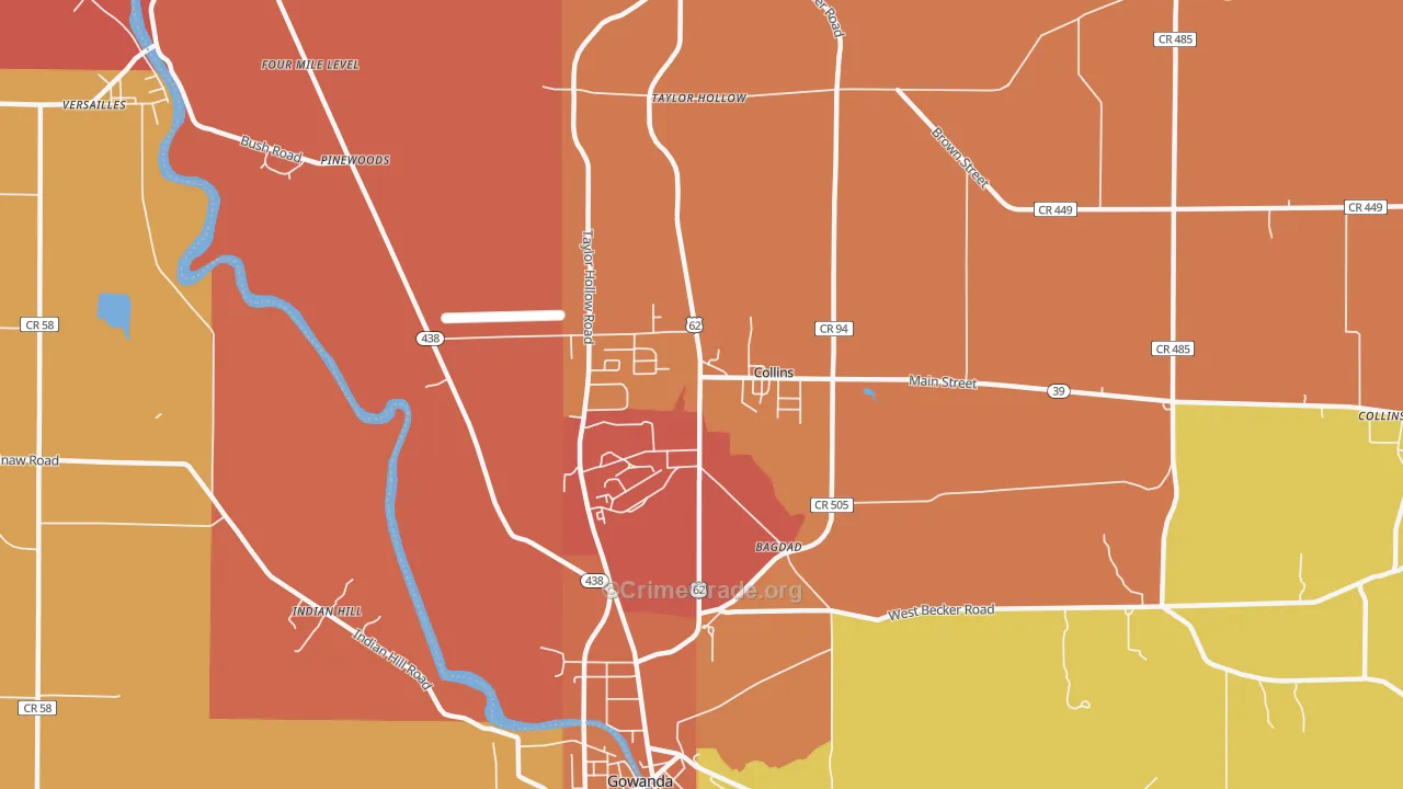 Collins, NY Map of Robbery Rates