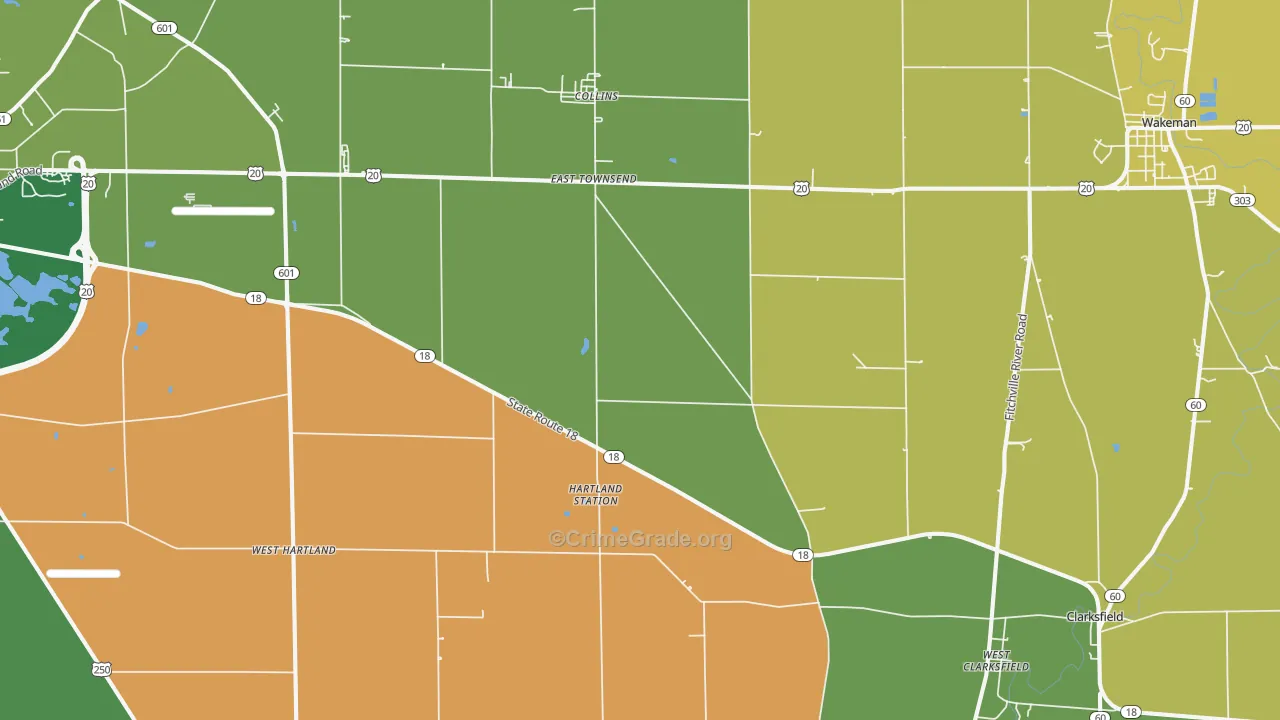 Collins, OH Map of Robbery Rates
