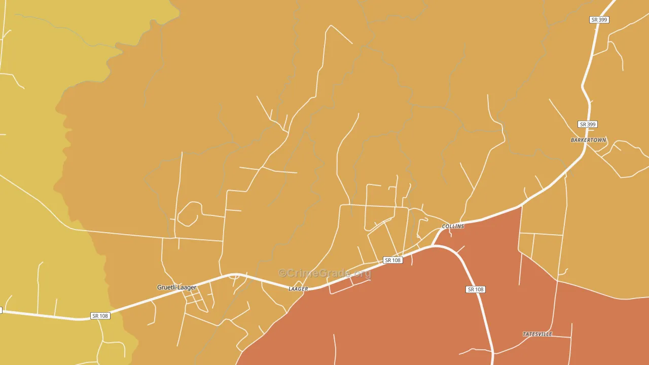 Collins, TN Map of Robbery Rates
