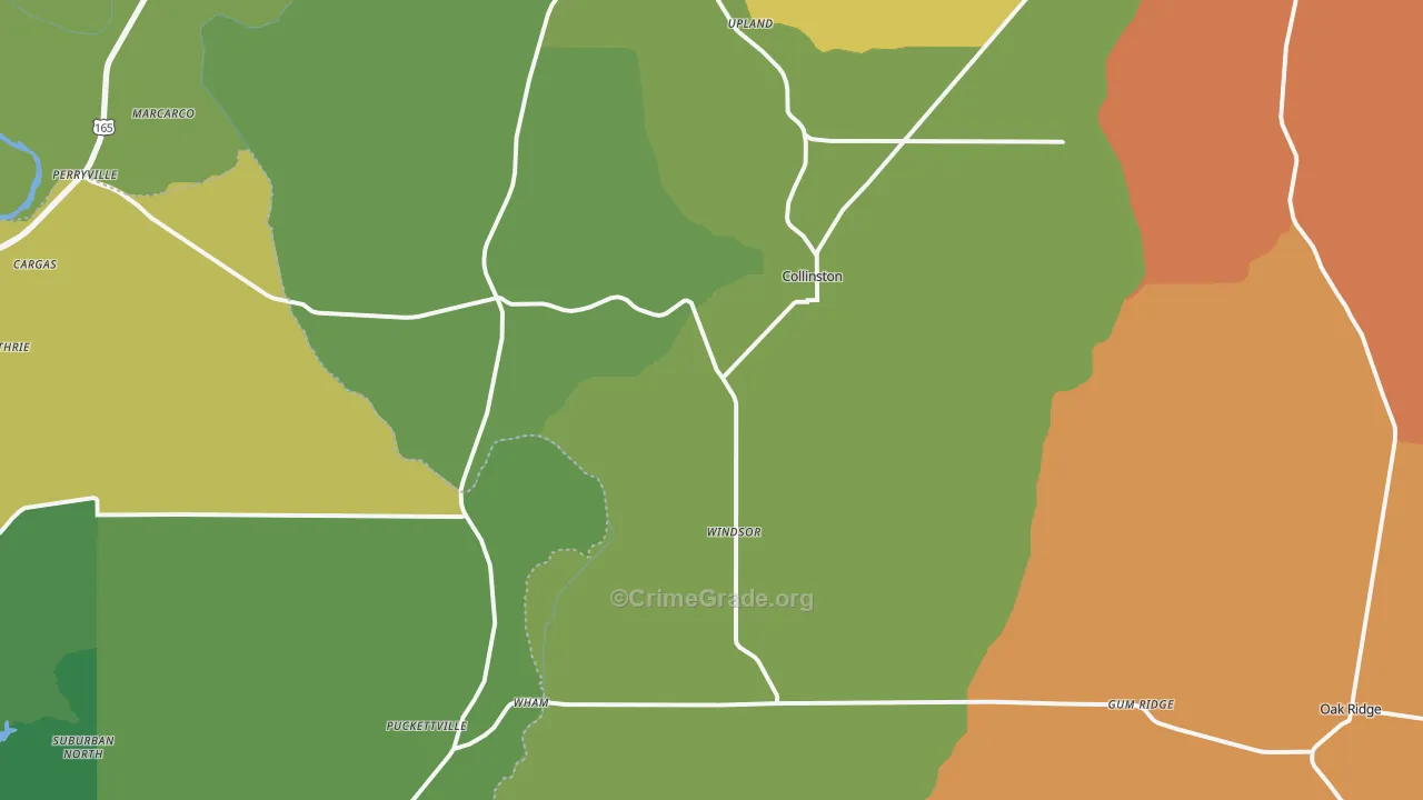 Collinston, LA Map of Robbery Rates