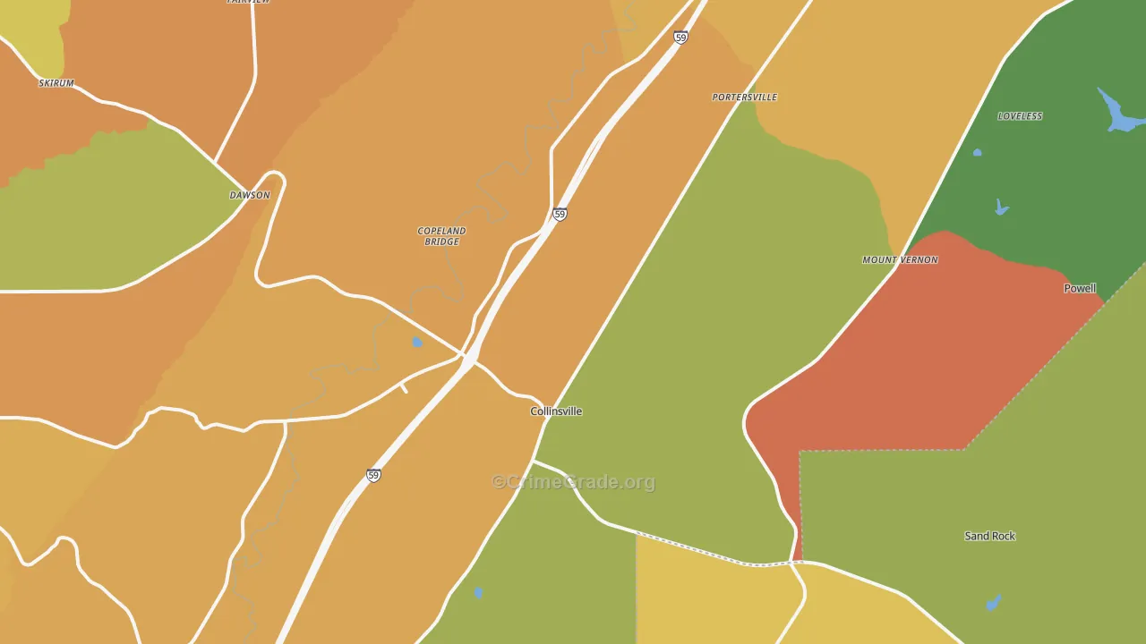 Collinsville, AL Map of Robbery Rates