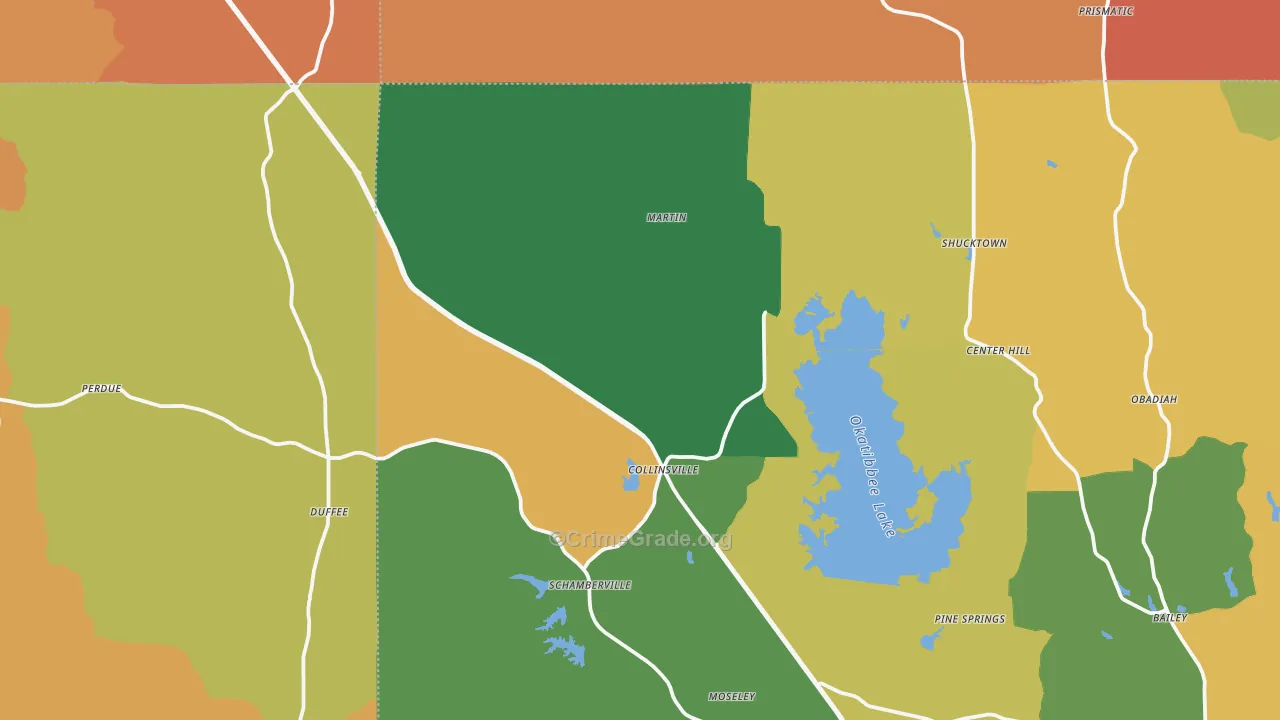Collinsville, MS Map of Robbery Rates