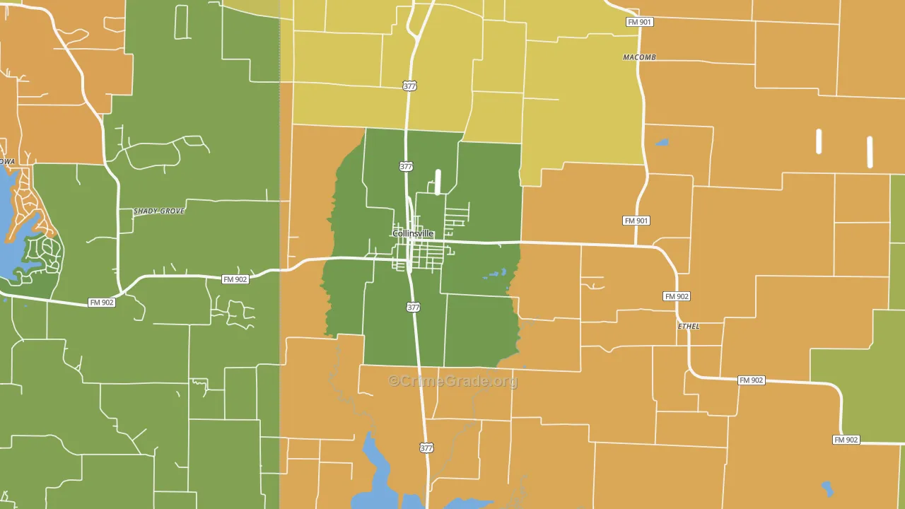 Collinsville, TX Map of Robbery Rates