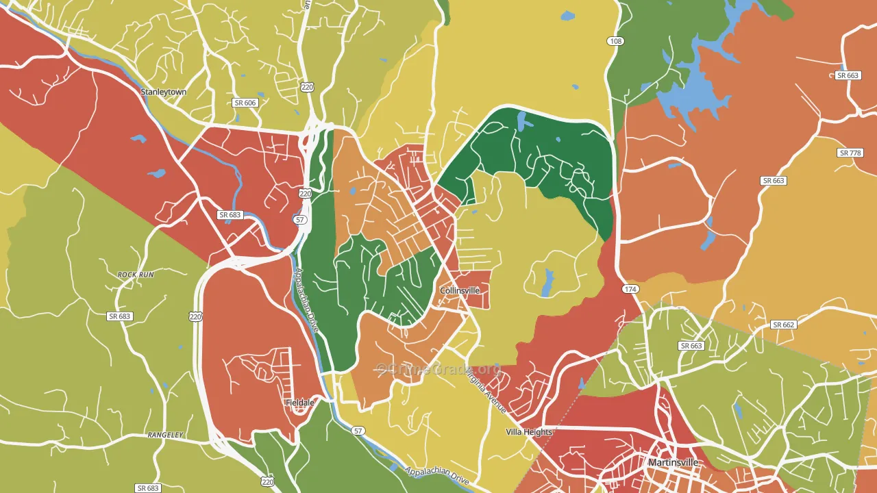 Collinsville, VA Map of Robbery Rates