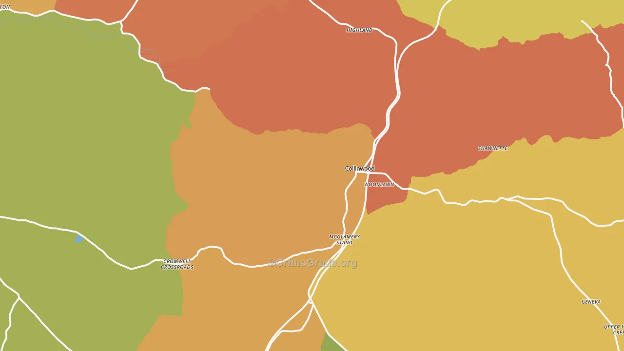 Collinwood, TN Map of Robbery Rates