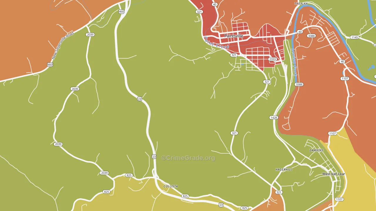 Collista, KY Map of Robbery Rates