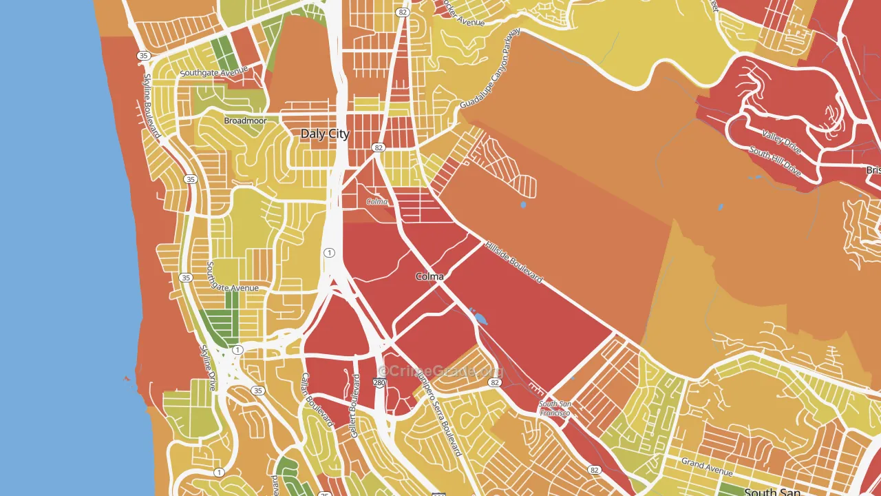 Colma, CA Map of Robbery Rates