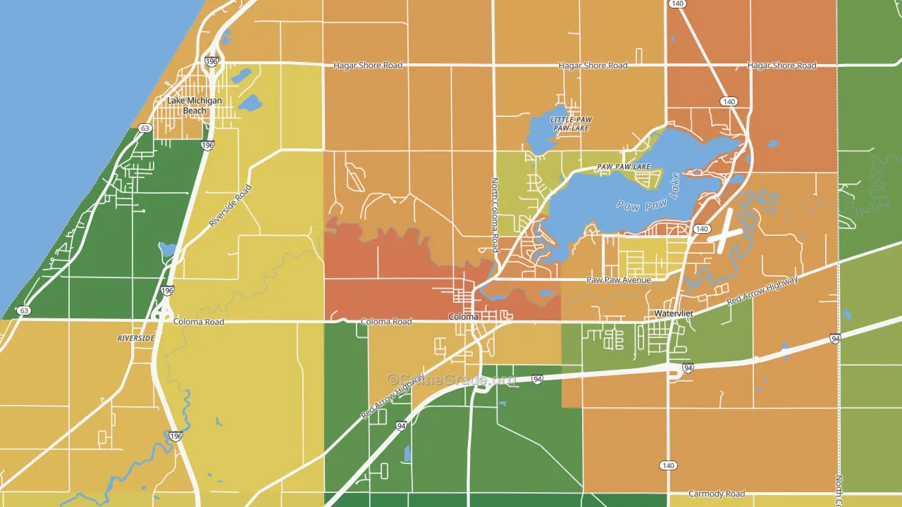 Coloma, MI Map of Robbery Rates