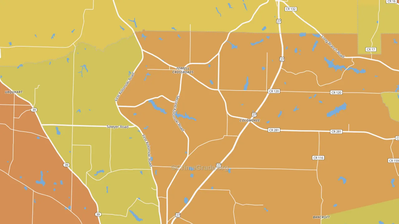 Colomokee, GA Map of Robbery Rates