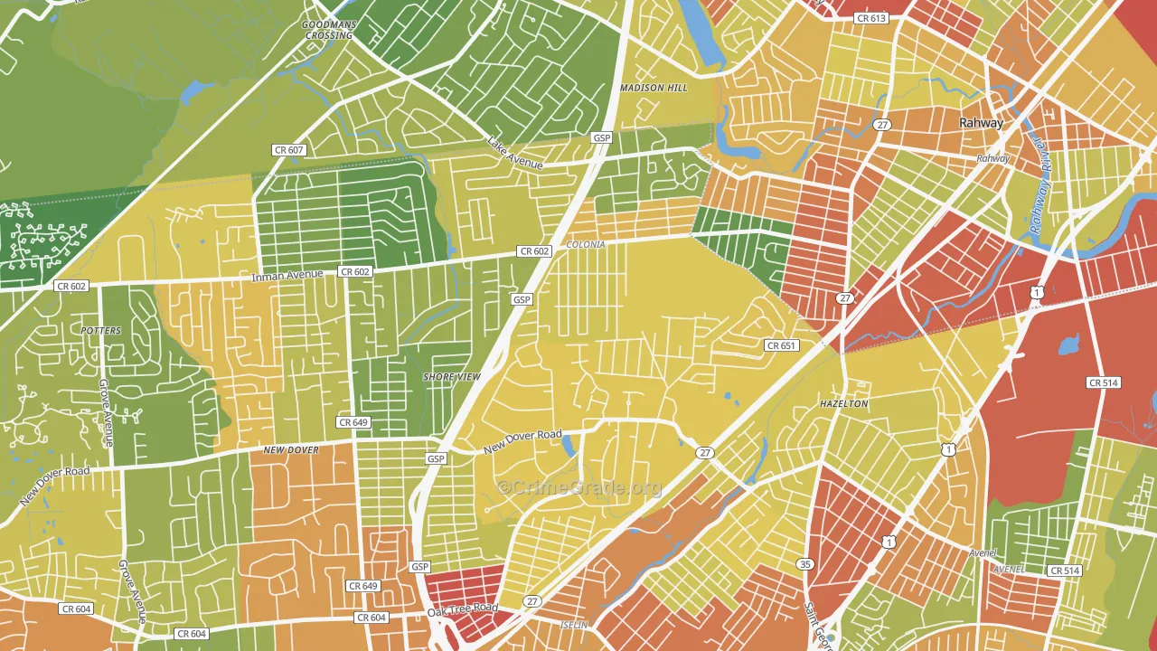 Colonia, NJ Map of Robbery Rates