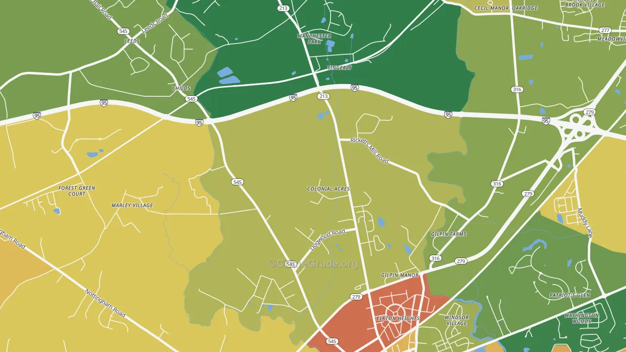 Colonial Acres, MD Map of Robbery Rates