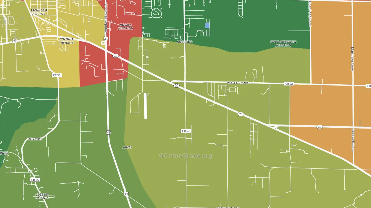 Colonial Heights, AL Map of Robbery Rates