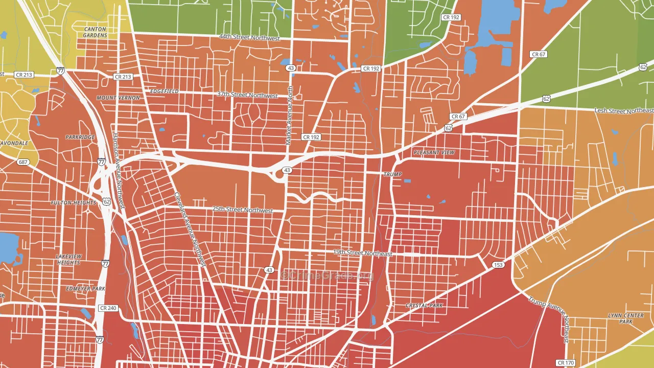 Colonial Heights, Canton, OH Map of Robbery Rates